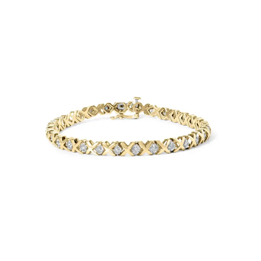 10k Yellow Gold 1.0 Cttw Round Brilliant Diamond Miracle Set X-link 7’’ Tennis Bracelet with Box Clasp (h-i Color