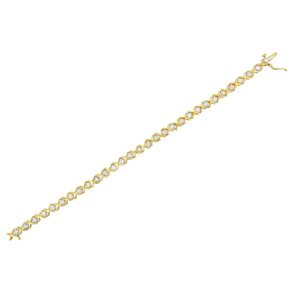 10k Yellow Gold 1.0 Cttw Round Brilliant Diamond Miracle Set X-link 7’’ Tennis Bracelet with Box Clasp (h-i Color