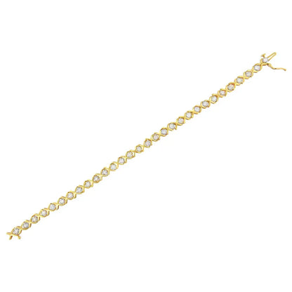 10k Yellow Gold 1.0 Cttw Round Brilliant Diamond Miracle Set X-link 7’’ Tennis Bracelet with Box Clasp (h-i Color