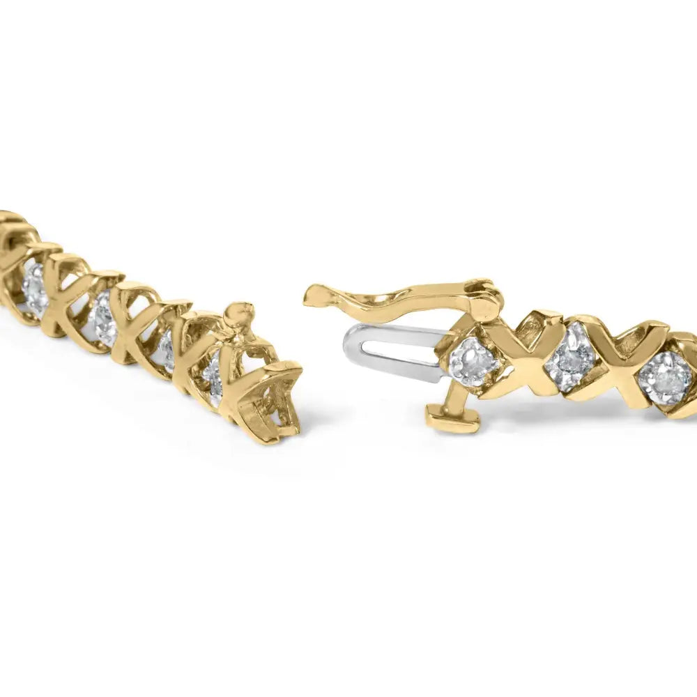 10k Yellow Gold 1.0 Cttw Round Brilliant Diamond Miracle Set X-link 7’’ Tennis Bracelet with Box Clasp (h-i Color