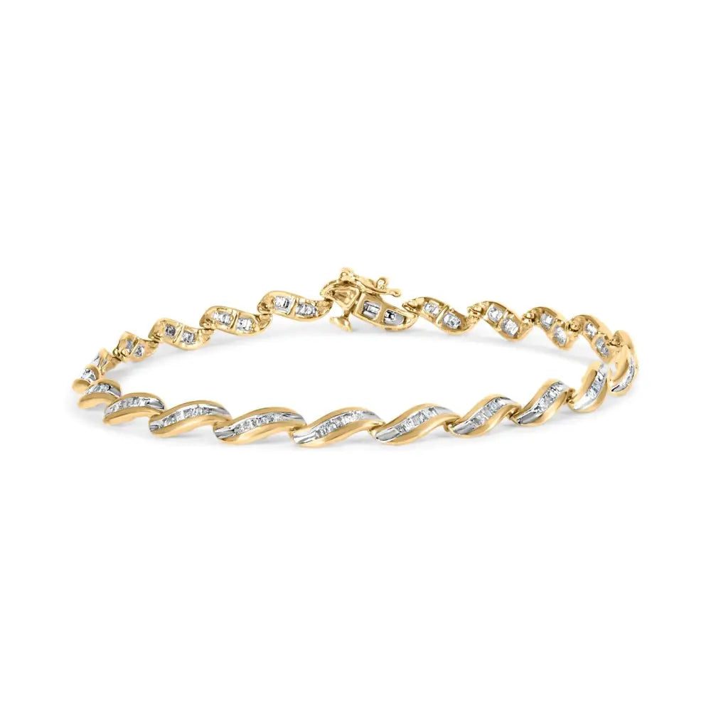 10k Yellow Gold 1.00 Cttw Baguette-cut Diamond Spiral Link 7.50’’ Bracelet (i-j Color I1-i2 Clarity) - Fine Jewelry