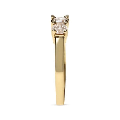 10k Yellow Gold 1.00 Cttw Champagne Diamond 3-stone Band Ring (j-k Color I1-i2 Clarity) - Fine Jewelry us Direct