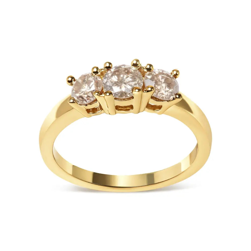 10k Yellow Gold 1.00 Cttw Champagne Diamond 3-stone Band Ring (j-k Color I1-i2 Clarity) - Fine Jewelry us Direct