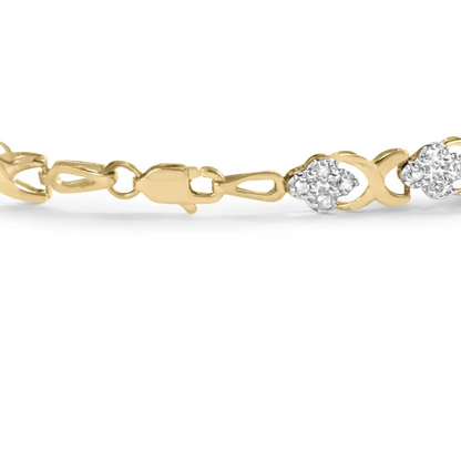 10k Yellow Gold 1.00 Cttw Diamond 5 Stone Floral Cluster and ?X’ Link 7’’ Bracelet (i-j Color I3 Clarity) - Fine