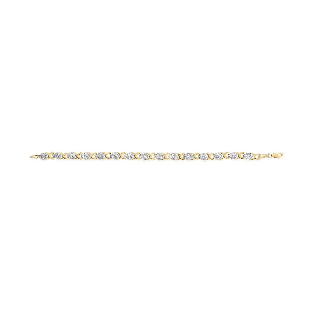 10k Yellow Gold 1.00 Cttw Diamond 5 Stone Floral Cluster and ?X’ Link 7’’ Bracelet (i-j Color I3 Clarity) - Fine