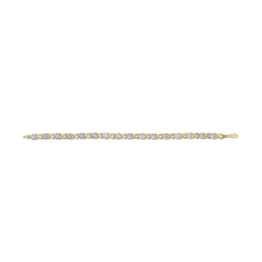 10k Yellow Gold 1.00 Cttw Diamond Cluster x Link Tennis 7.50’’ Bracelet (i-j Color I2-i3 Clarity) - Fine Jewelry