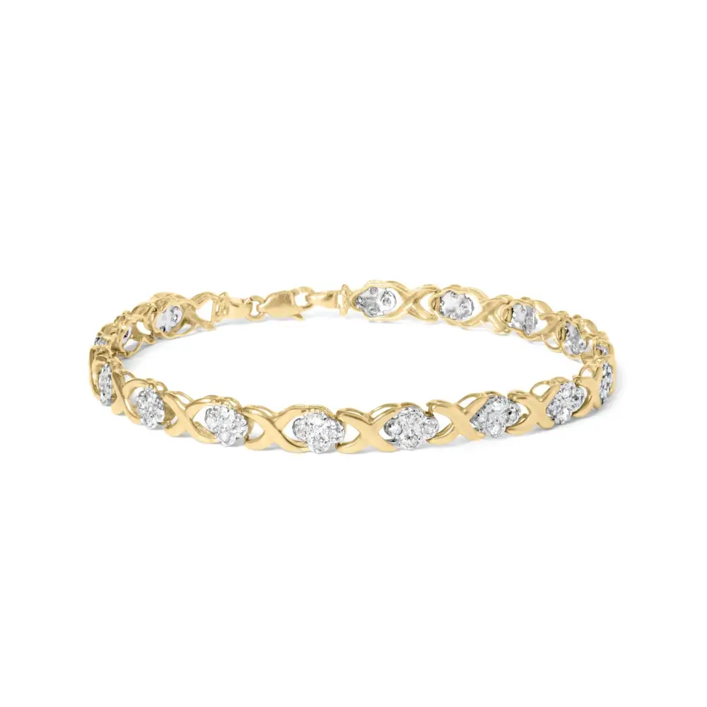 10k Yellow Gold 1.00 Cttw Diamond Cluster x Link Tennis 7.50’’ Bracelet (i-j Color I2-i3 Clarity) - Fine Jewelry