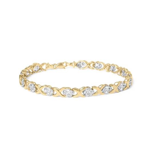 10k Yellow Gold 1.00 Cttw Diamond Cluster x Link Tennis 7.50’’ Bracelet (i-j Color I2-i3 Clarity) - Fine Jewelry