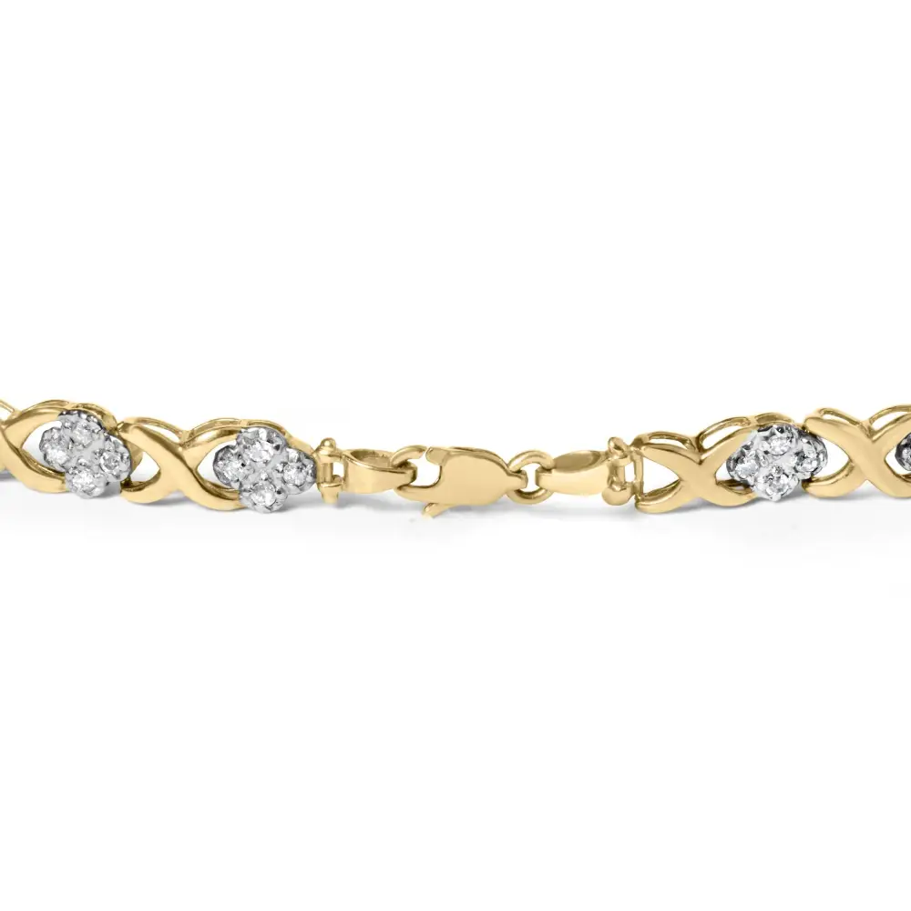 10k Yellow Gold 1.00 Cttw Diamond Cluster x Link Tennis 7.50’’ Bracelet (i-j Color I2-i3 Clarity) - Fine Jewelry