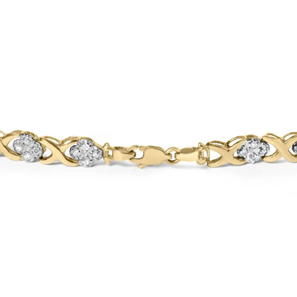 10k Yellow Gold 1.00 Cttw Diamond Cluster x Link Tennis 7.50’’ Bracelet (i-j Color I2-i3 Clarity) - Fine Jewelry