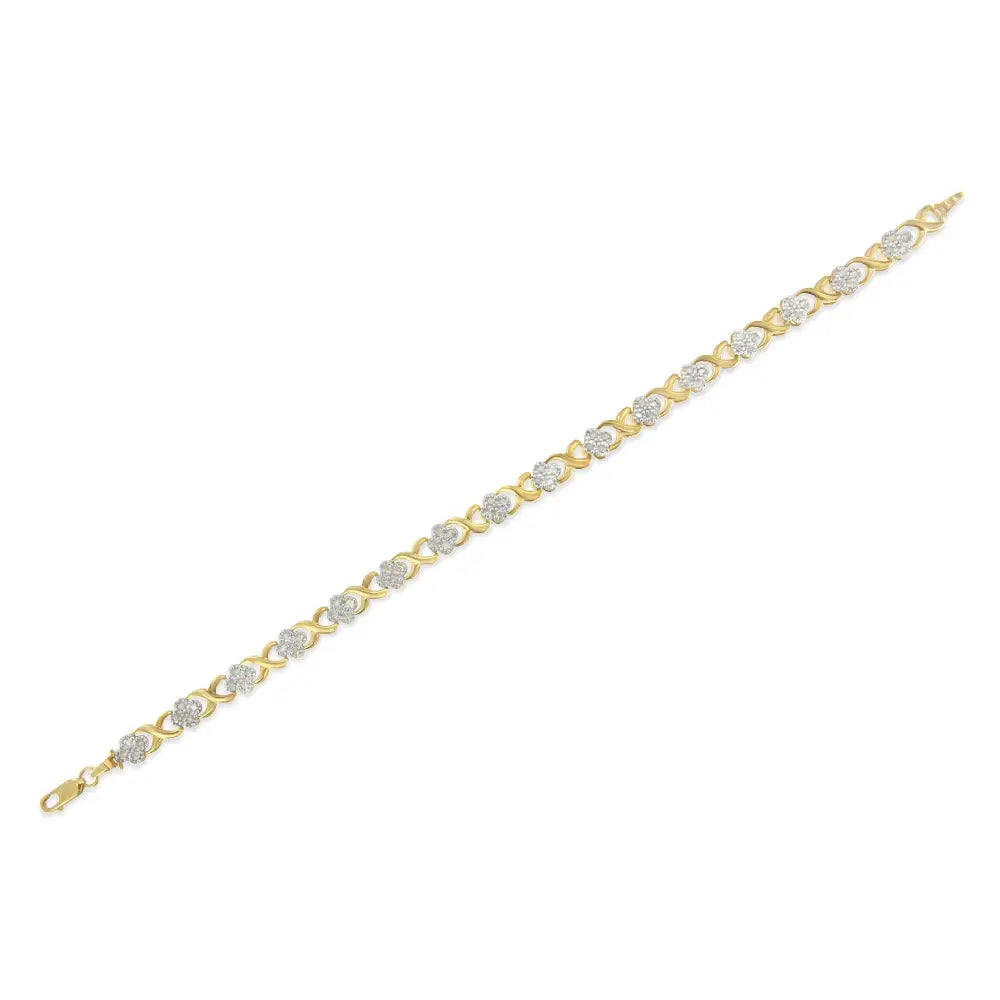 10k Yellow Gold 1.00 Cttw Diamond Cluster x Link Tennis 7.50’’ Bracelet (i-j Color I2-i3 Clarity) - Fine Jewelry