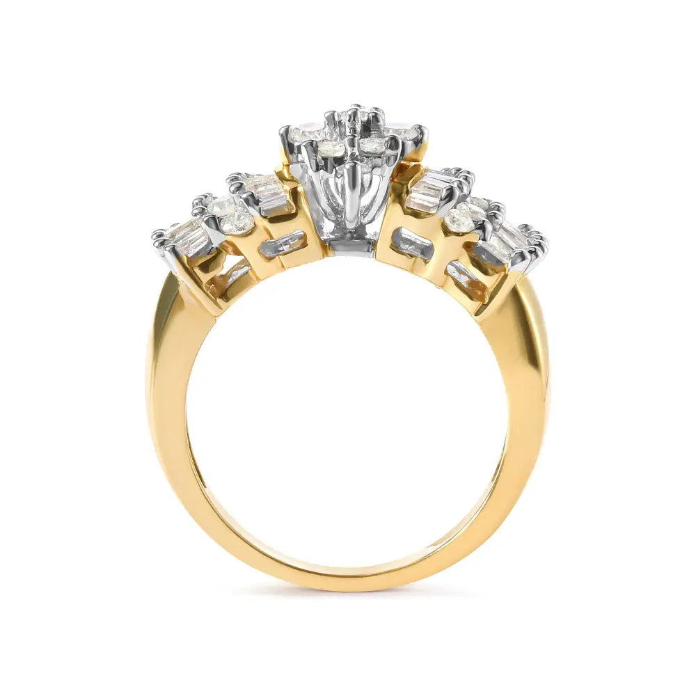 10k Yellow Gold 1.00 Cttw Diamond Starburst Ring Band (h-i Color I1-i2 Clarity) - Fine Jewelry us Direct