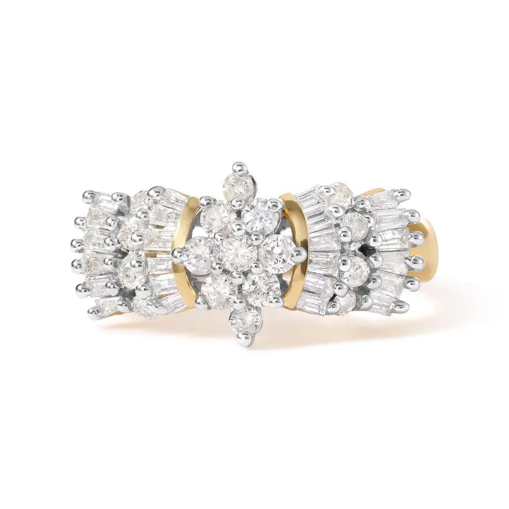 10k Yellow Gold 1.00 Cttw Diamond Starburst Ring Band (h-i Color I1-i2 Clarity) - Fine Jewelry us Direct