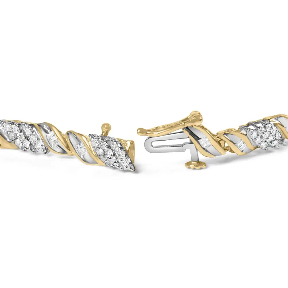 10k Yellow Gold 1.00 Cttw Diamond Wave Cluster Link Bracelet (j-k Color Si1-si2 Clarity) - 7’’ Inches - Fine