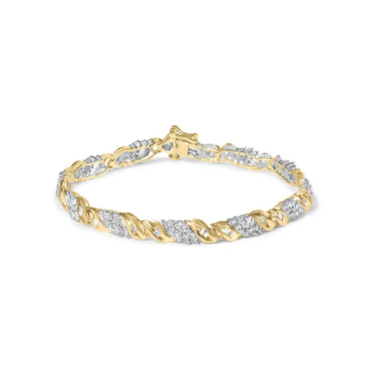 10k Yellow Gold 1.00 Cttw Diamond Wave Cluster Link Bracelet (j-k Color Si1-si2 Clarity) - 7’’ Inches - Fine