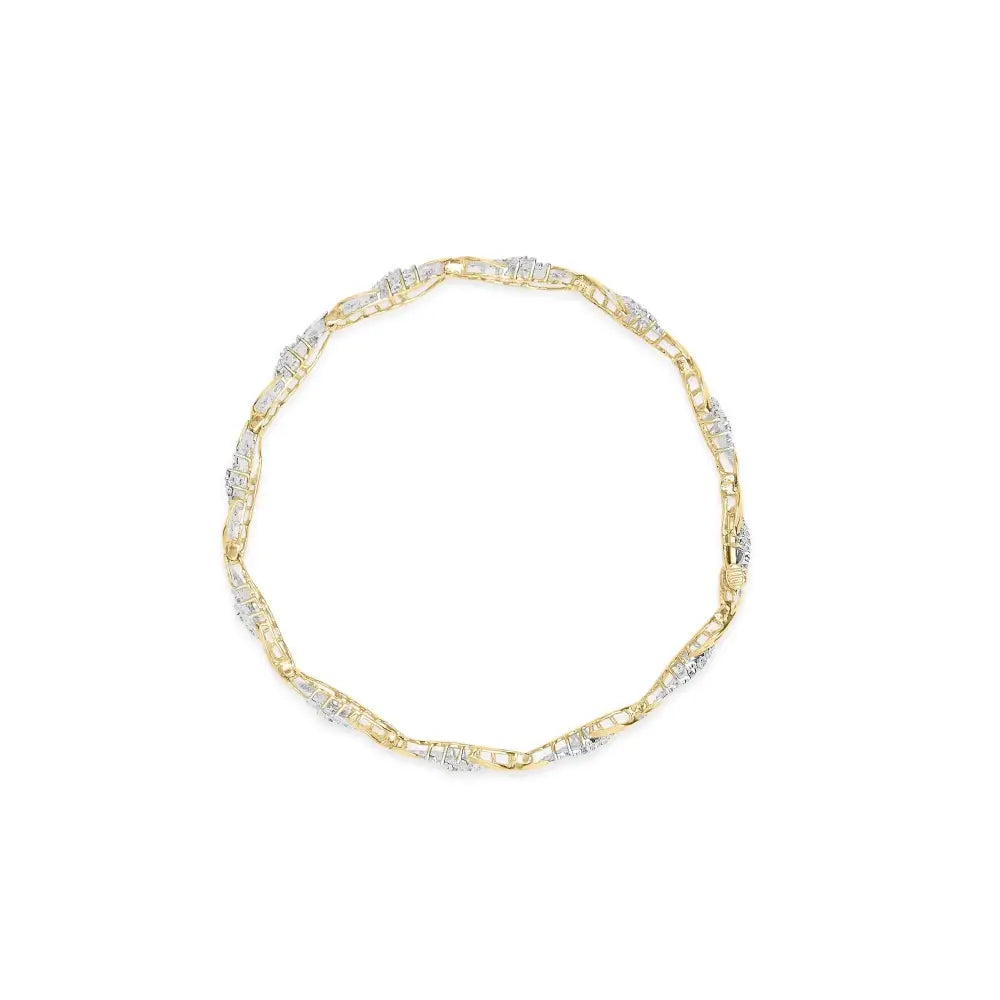 10k Yellow Gold 1.00 Cttw Diamond Wave Cluster Link Bracelet (j-k Color Si1-si2 Clarity) - 7’’ Inches - Fine