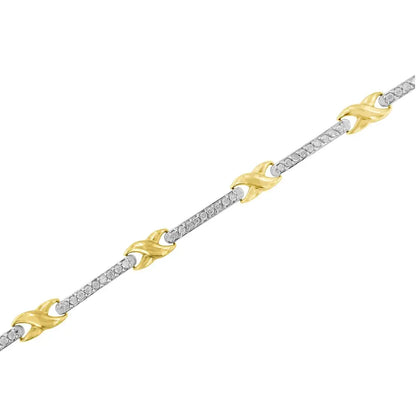 10k Yellow Gold 1.00 Cttw Pave Set Diamond Bar and X-link 7’’ Bracelet (i-j Color I3 Quality) - Fine Jewelry us Direct