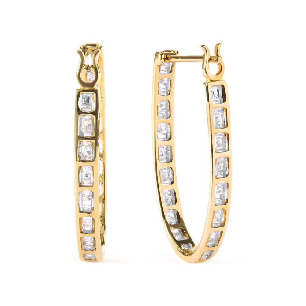 10k Yellow Gold 1.00 Cttw Round and Baguette-cut Diamond U-hoop Earrings (h-i Color Si2-i1 Clarity) - Fine Jewelry