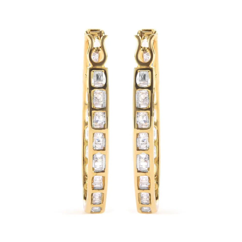 10k Yellow Gold 1.00 Cttw Round and Baguette-cut Diamond U-hoop Earrings (h-i Color Si2-i1 Clarity) - Fine Jewelry