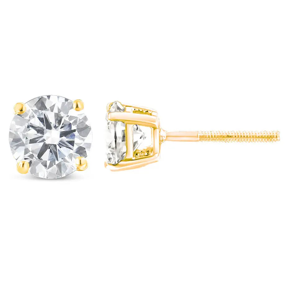 10k Yellow Gold 1.00 Cttw Round Brilliant-cut Diamond Classic 4-prong Stud Earrings with Screw Backs (k-l Color I1-i2