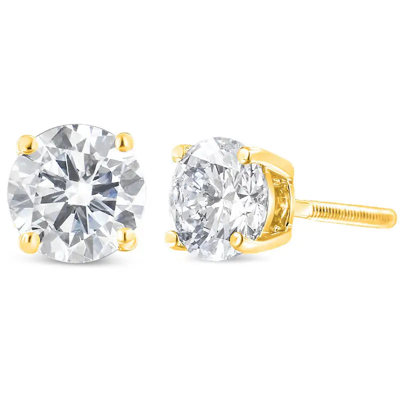 10k Yellow Gold 1.00 Cttw Round Brilliant-cut Diamond Classic 4-prong Stud Earrings with Screw Backs (k-l Color I1-i2