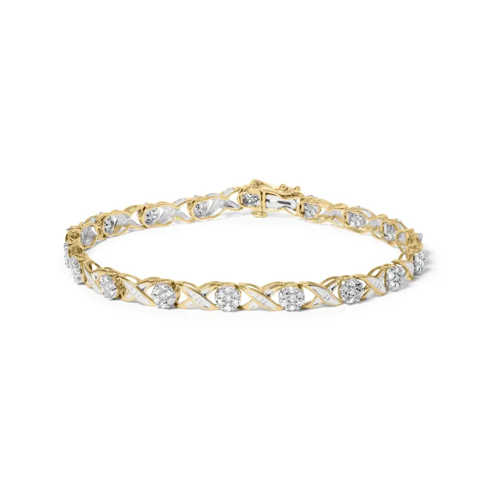 10k Yellow Gold 1.00 Cttw Round Cut Diamond Cross Link 7’’ Bracelet (i-j Color I2-i3 Clarity) - Fine Jewelry us Direct