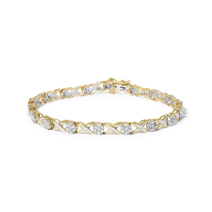 10k Yellow Gold 1.00 Cttw Round Cut Diamond Cross Link 7’’ Bracelet (i-j Color I2-i3 Clarity) - Fine Jewelry us Direct