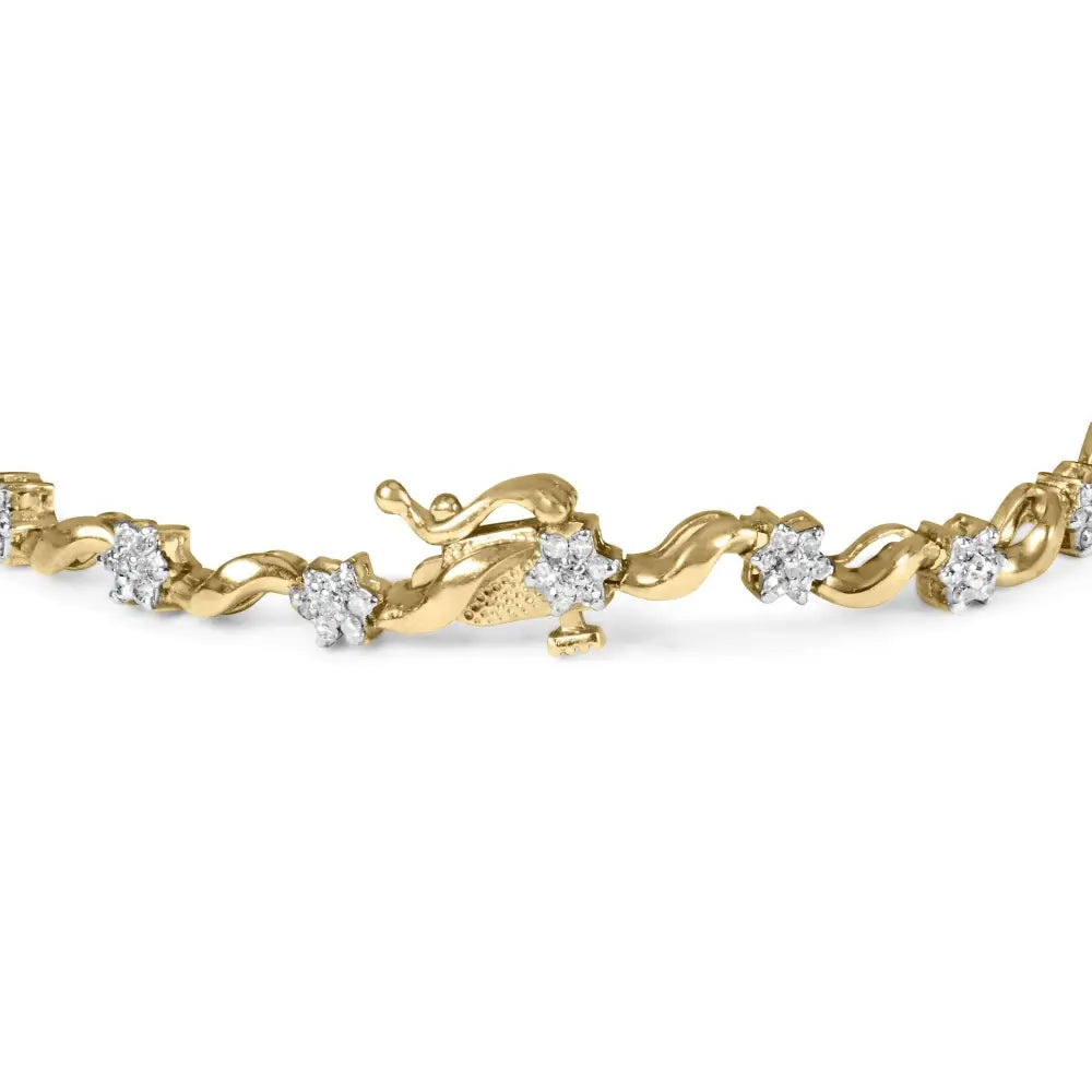 10k Yellow Gold 1.00 Cttw Round-cut Diamond Floral S-link 7.50’’ Bracelet (i-j Color I2-i3 Clarity) - Fine Jewelry