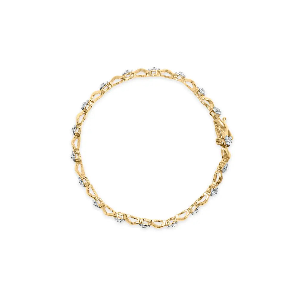 10k Yellow Gold 1.00 Cttw Round-cut Diamond Floral S-link 7.50’’ Bracelet (i-j Color I2-i3 Clarity) - Fine Jewelry