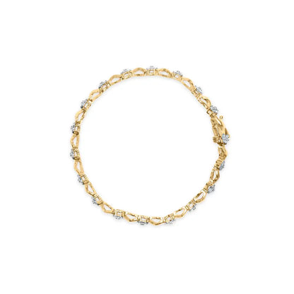 10k Yellow Gold 1.00 Cttw Round-cut Diamond Floral S-link 7.50’’ Bracelet (i-j Color I2-i3 Clarity) - Fine Jewelry