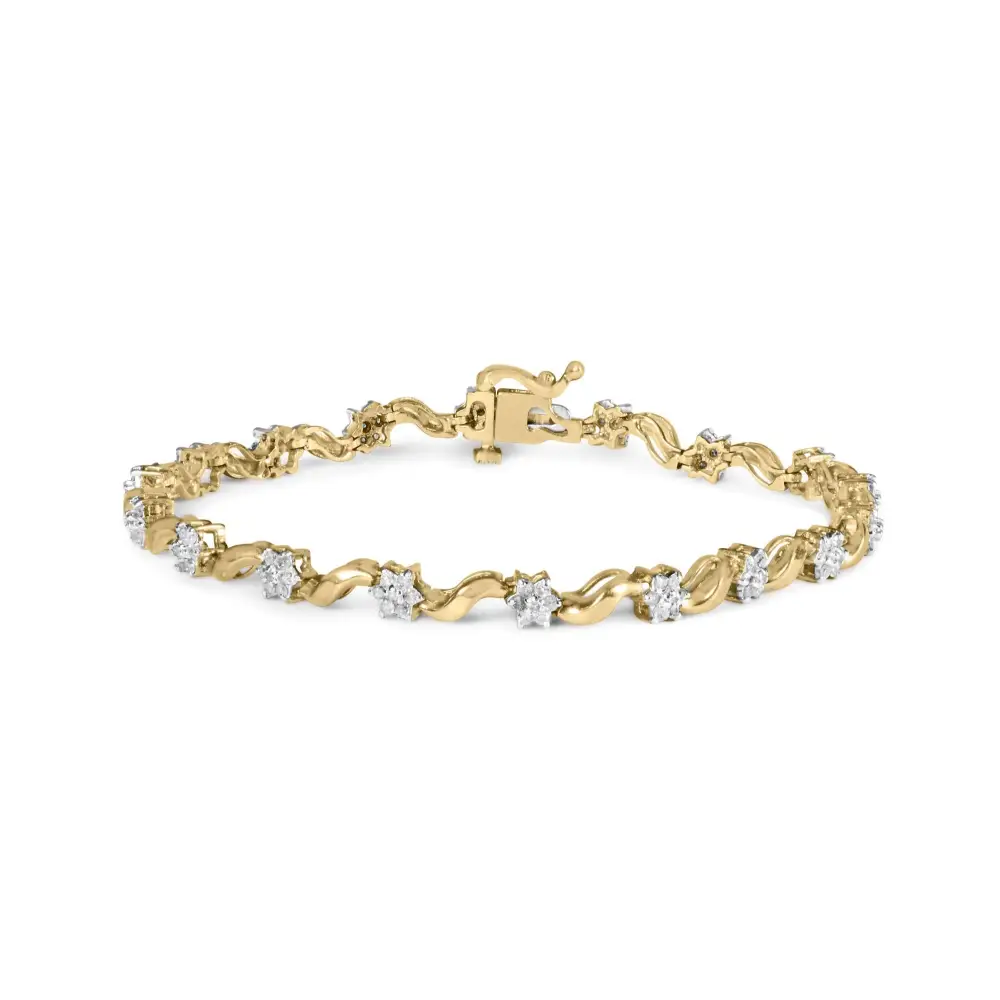 10k Yellow Gold 1.00 Cttw Round-cut Diamond Floral S-link 7.50’’ Bracelet (i-j Color I2-i3 Clarity) - Fine Jewelry