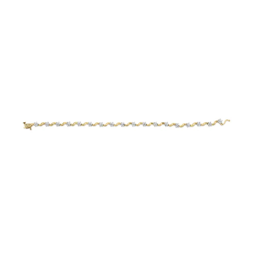 10k Yellow Gold 1.00 Cttw Round-cut Diamond Floral S-link 7.50’’ Bracelet (i-j Color I2-i3 Clarity) - Fine Jewelry