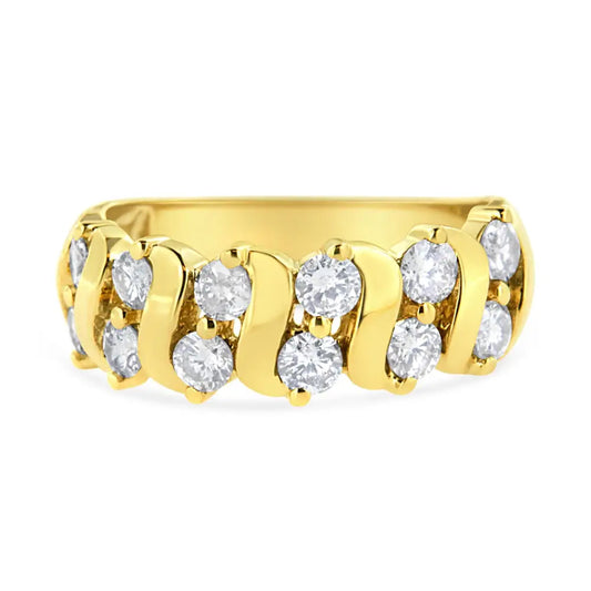 10k Yellow Gold 1.00 Cttw s Link Two Row Diamond Band Ring (k-l Color I1-i2 Clarity) - Fine Jewelry us Direct