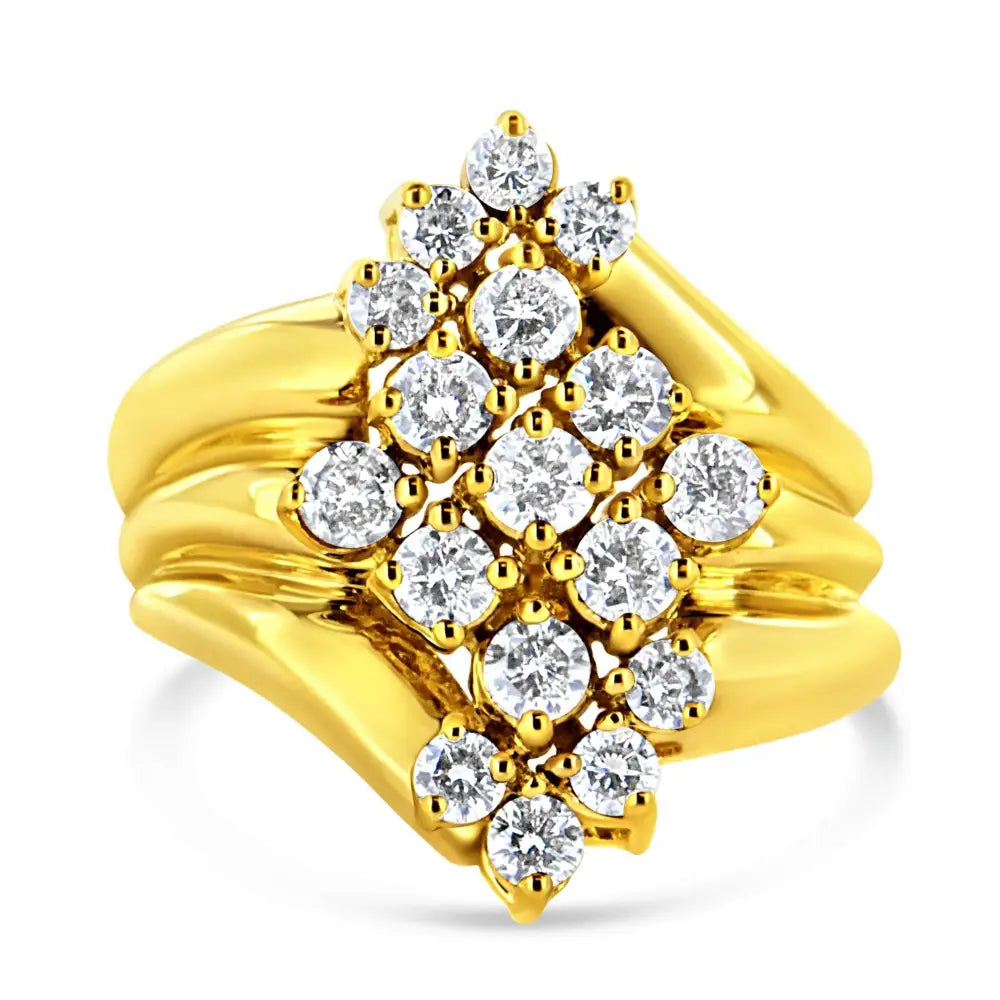 10k Yellow Gold 1 1/2 Cttw Diamond Cluster Tapered Shank Cocktail Ring (i-j Color I1-i2 Clarity) - Fine Jewelry