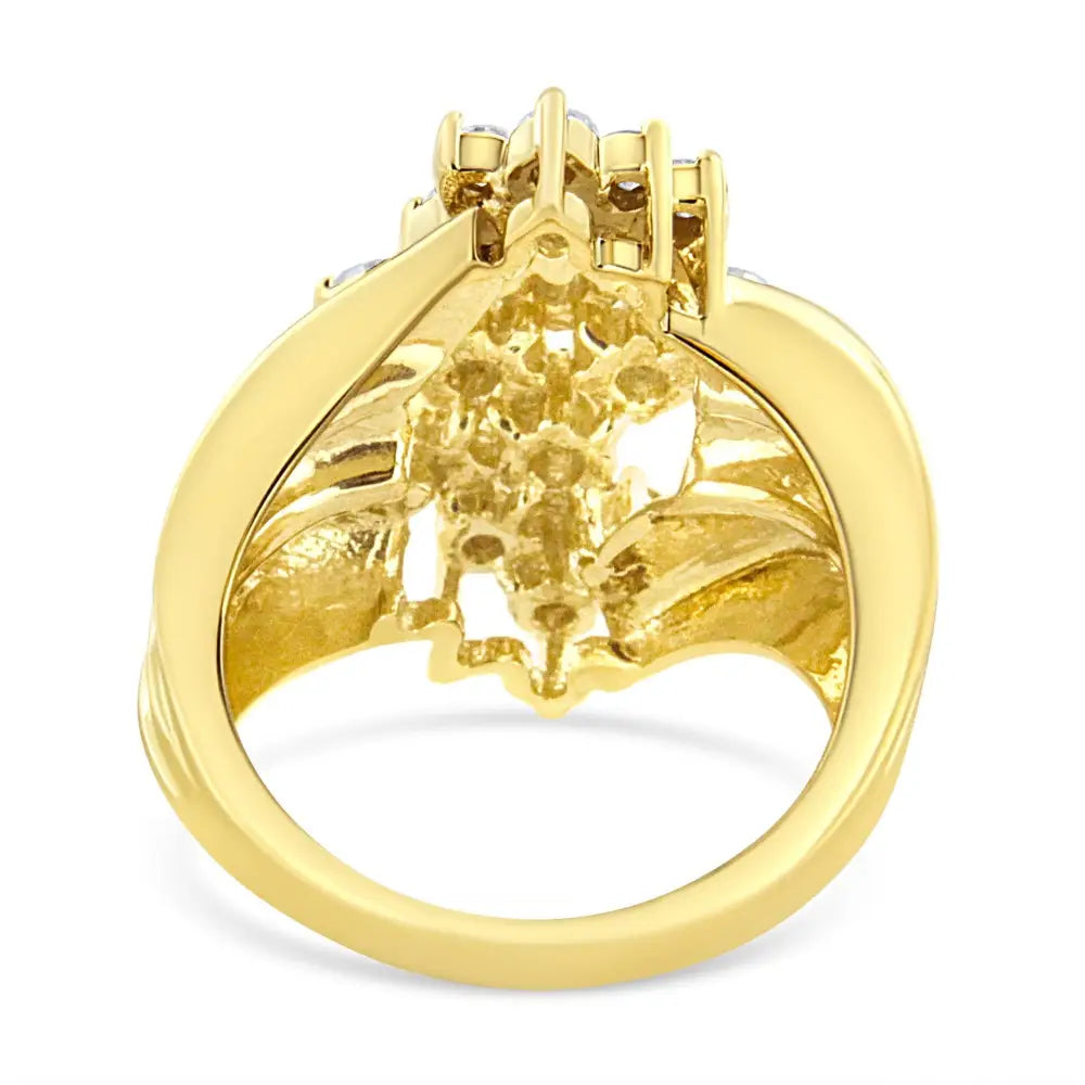 10k Yellow Gold 1 1/2 Cttw Diamond Cluster Tapered Shank Cocktail Ring (i-j Color I1-i2 Clarity) - Fine Jewelry