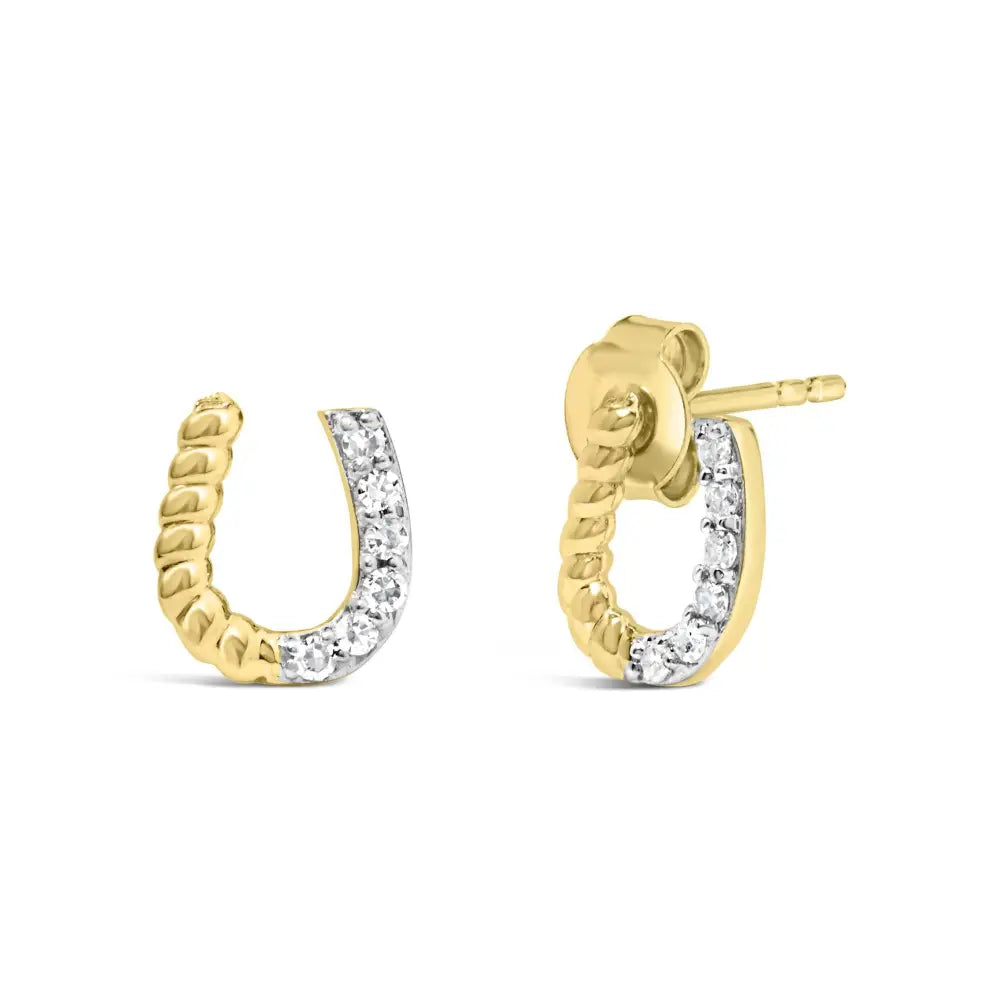 10k Yellow Gold 1/10 Cttw Braided Horseshoe Stud Earrings (h-i Color Si1-si2 Clarity) - Fine Jewelry us Direct