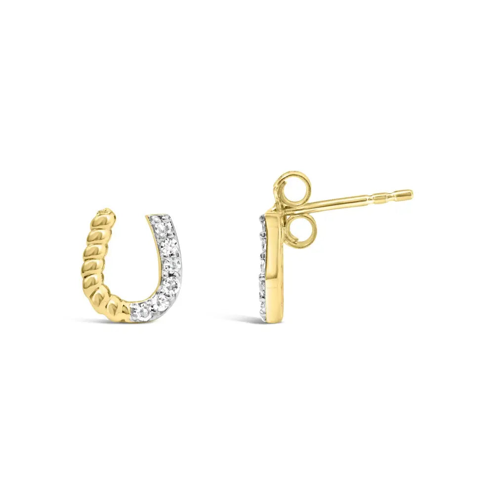 10k Yellow Gold 1/10 Cttw Braided Horseshoe Stud Earrings (h-i Color Si1-si2 Clarity) - Fine Jewelry us Direct