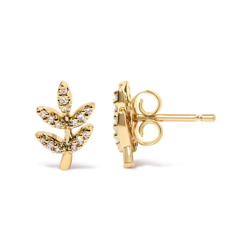 10k Yellow Gold 1/10 Cttw Diamond Accented Leaf and Branch Stud Earrings (h-i Color I1-i2 Clarity) - Fine Jewelry