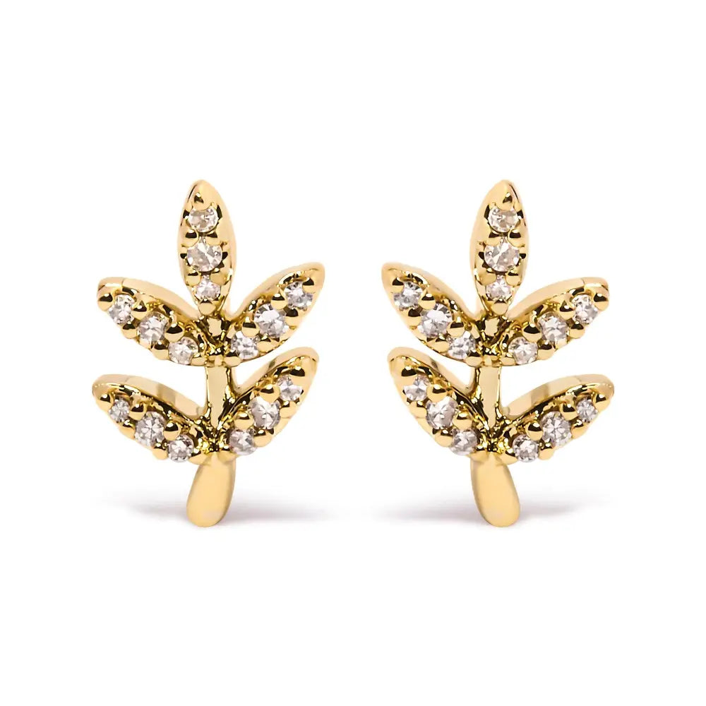 10k Yellow Gold 1/10 Cttw Diamond Accented Leaf and Branch Stud Earrings (h-i Color I1-i2 Clarity) - Fine Jewelry