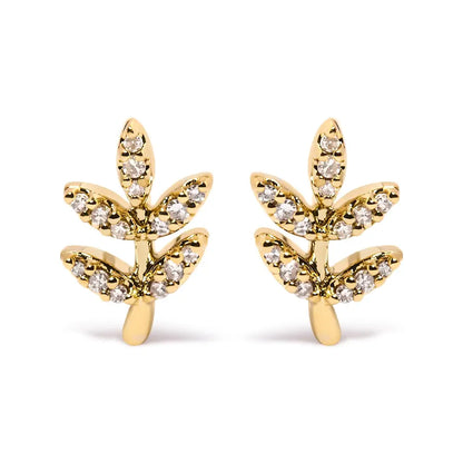 10k Yellow Gold 1/10 Cttw Diamond Accented Leaf and Branch Stud Earrings (h-i Color I1-i2 Clarity) - Fine Jewelry