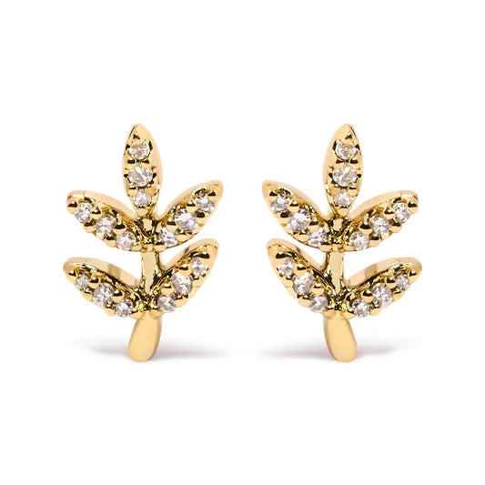 10k Yellow Gold 1/10 Cttw Diamond Accented Leaf and Branch Stud Earrings (h-i Color I1-i2 Clarity) - Fine Jewelry