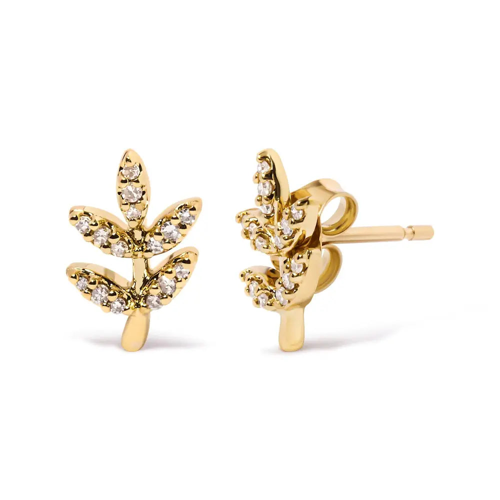 10k Yellow Gold 1/10 Cttw Diamond Accented Leaf and Branch Stud Earrings (h-i Color I1-i2 Clarity) - Fine Jewelry