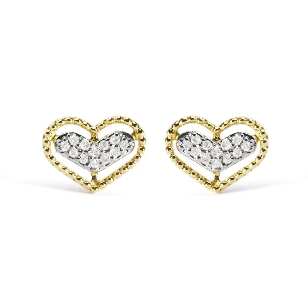 10k Yellow Gold 1/10 Cttw Diamond Heart and Beaded Halo Stud Earrings (i-j Color I1-i2 Clarity) - Fine Jewelry us Direct