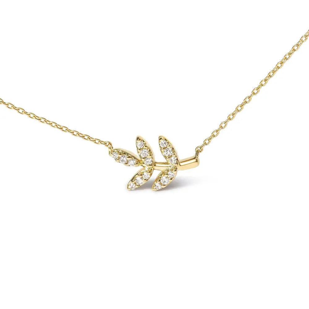 10k Yellow Gold 1/10 Cttw Diamond Leaf and Branch 18’’ Pendant Necklace (h-i Color I1-i2 Clarity) - Fine Jewelry