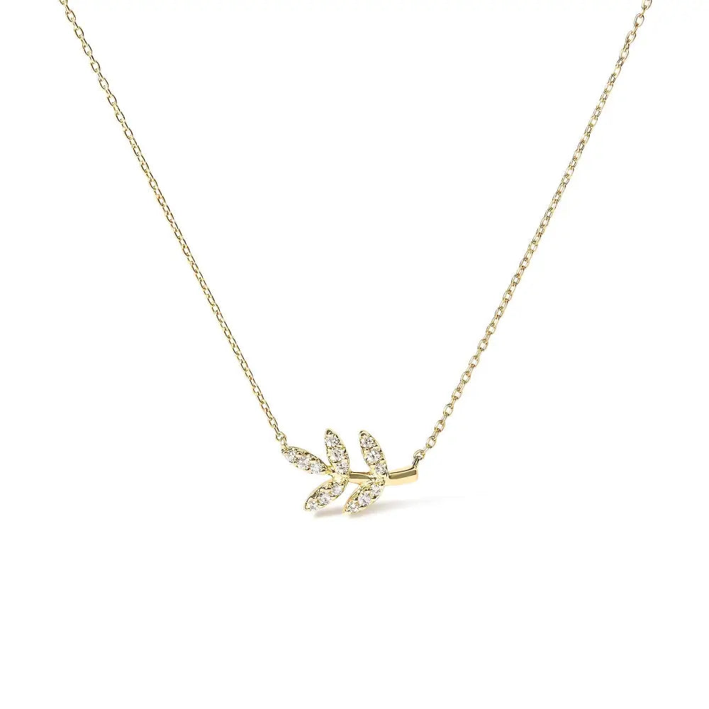 10k Yellow Gold 1/10 Cttw Diamond Leaf and Branch 18’’ Pendant Necklace (h-i Color I1-i2 Clarity) - Fine Jewelry