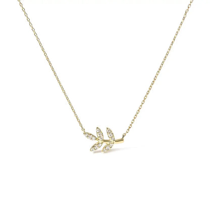 10k Yellow Gold 1/10 Cttw Diamond Leaf and Branch 18’’ Pendant Necklace (h-i Color I1-i2 Clarity) - Fine Jewelry