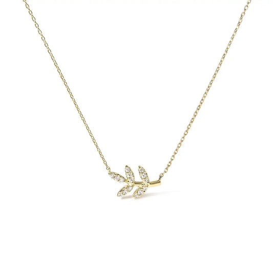 10k Yellow Gold 1/10 Cttw Diamond Leaf and Branch 18’’ Pendant Necklace (h-i Color I1-i2 Clarity) - Fine Jewelry