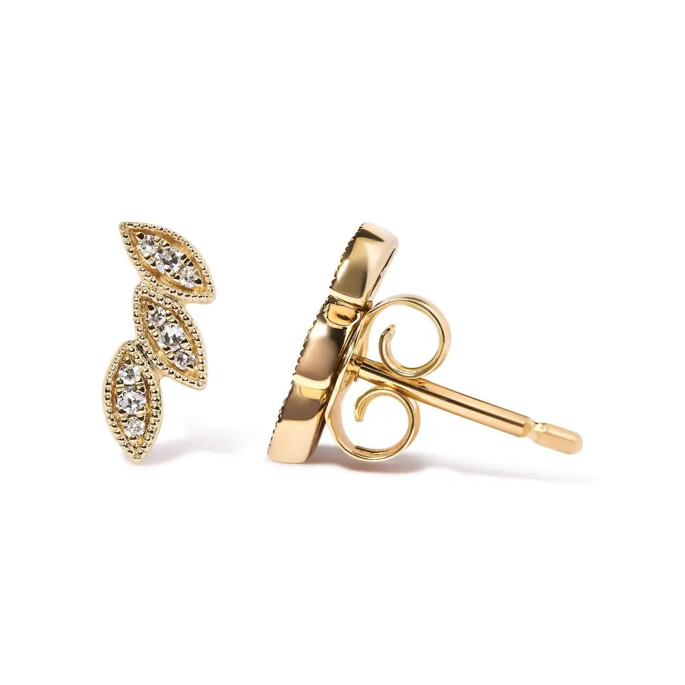 10k Yellow Gold 1/10 Cttw Diamond Triple Leaf Stud Earring (h-i Color I1-i2 Clarity) - Fine Jewelry us Direct