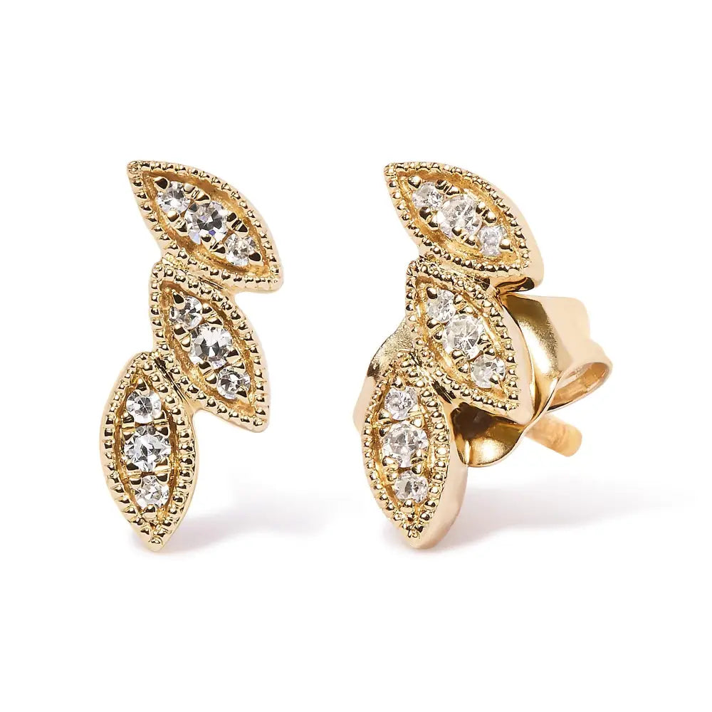 10k Yellow Gold 1/10 Cttw Diamond Triple Leaf Stud Earring (h-i Color I1-i2 Clarity) - Fine Jewelry us Direct