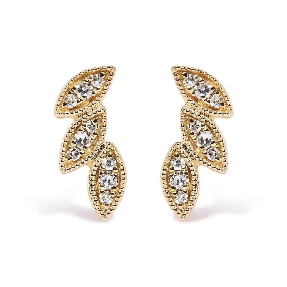 10k Yellow Gold 1/10 Cttw Diamond Triple Leaf Stud Earring (h-i Color I1-i2 Clarity) - Fine Jewelry us Direct